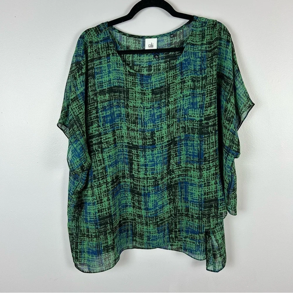 CAbi Green & Blue 2 Piece Short Sleeve Blouse Size Large - Picture 2 of 12